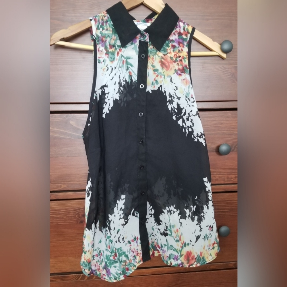 Collar Button Down Floral Tunic